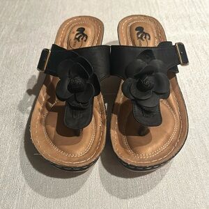 CG Black Leather Platform Flower Sandals